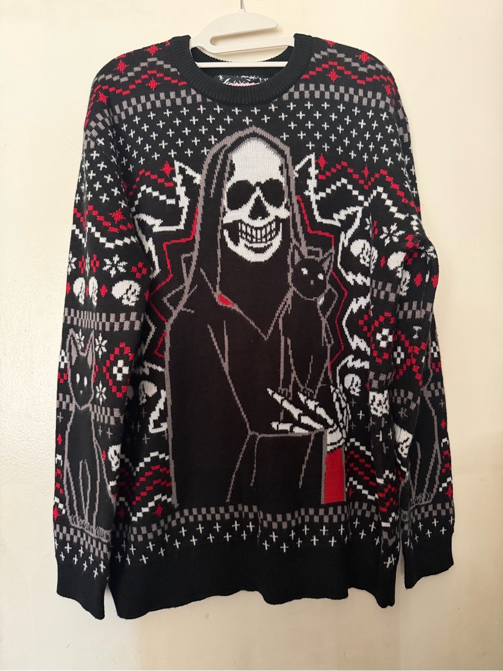 Killstar Grim Reaper Black Cat Gothic Halloween Sweater XL